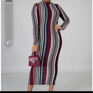 Burgundy Multi Color Striped Maxi Dress NEW L/XL with tag
